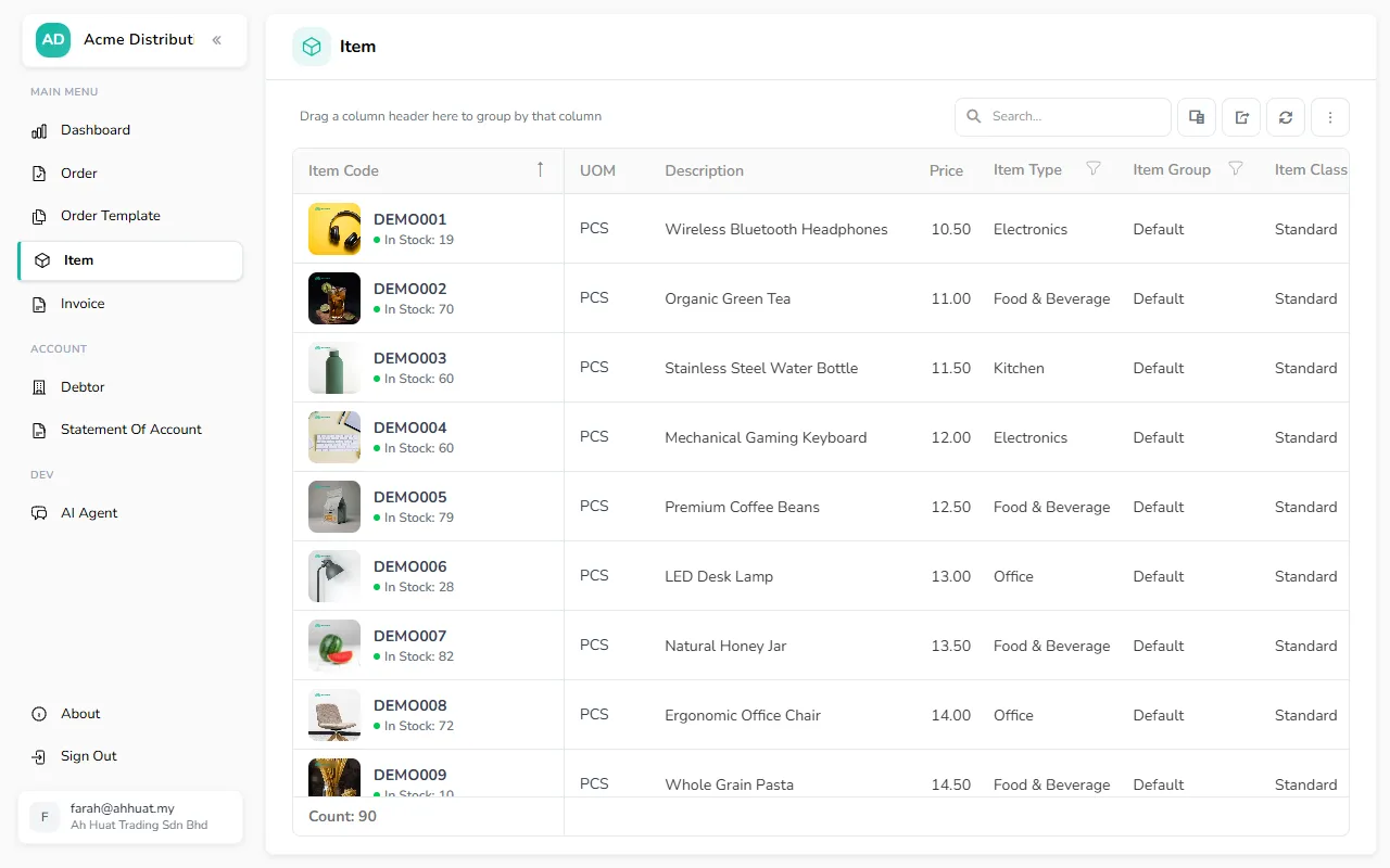 Customer Portal catalogue — products with the customer's own pricing and live stock